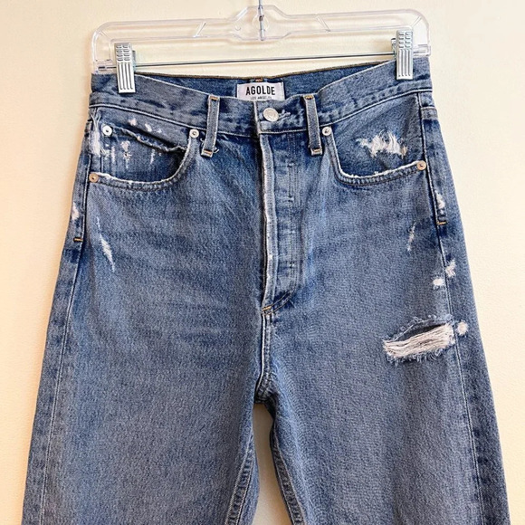 AGOLDE Distressed Medium Wash Denim Straight Leg High Waist Classic Jeans  25 - Picture 8 of 9